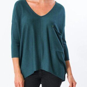 Emerald Green V-Neck Lagenlook Slouchy Lightweight Sweater M/L